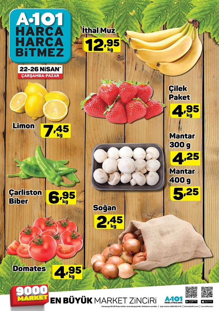 A101 22 - 26 Nisan 2020 Meyve Sebze Fiyatları