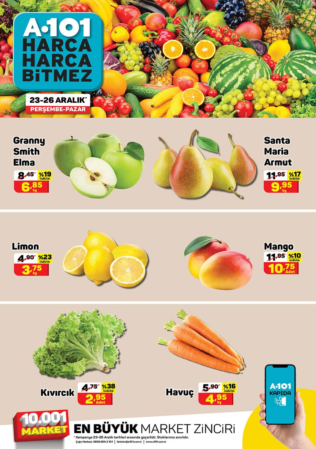 A101 23 - 26 Aralık 2021 Meyve Sebze Fiyatları