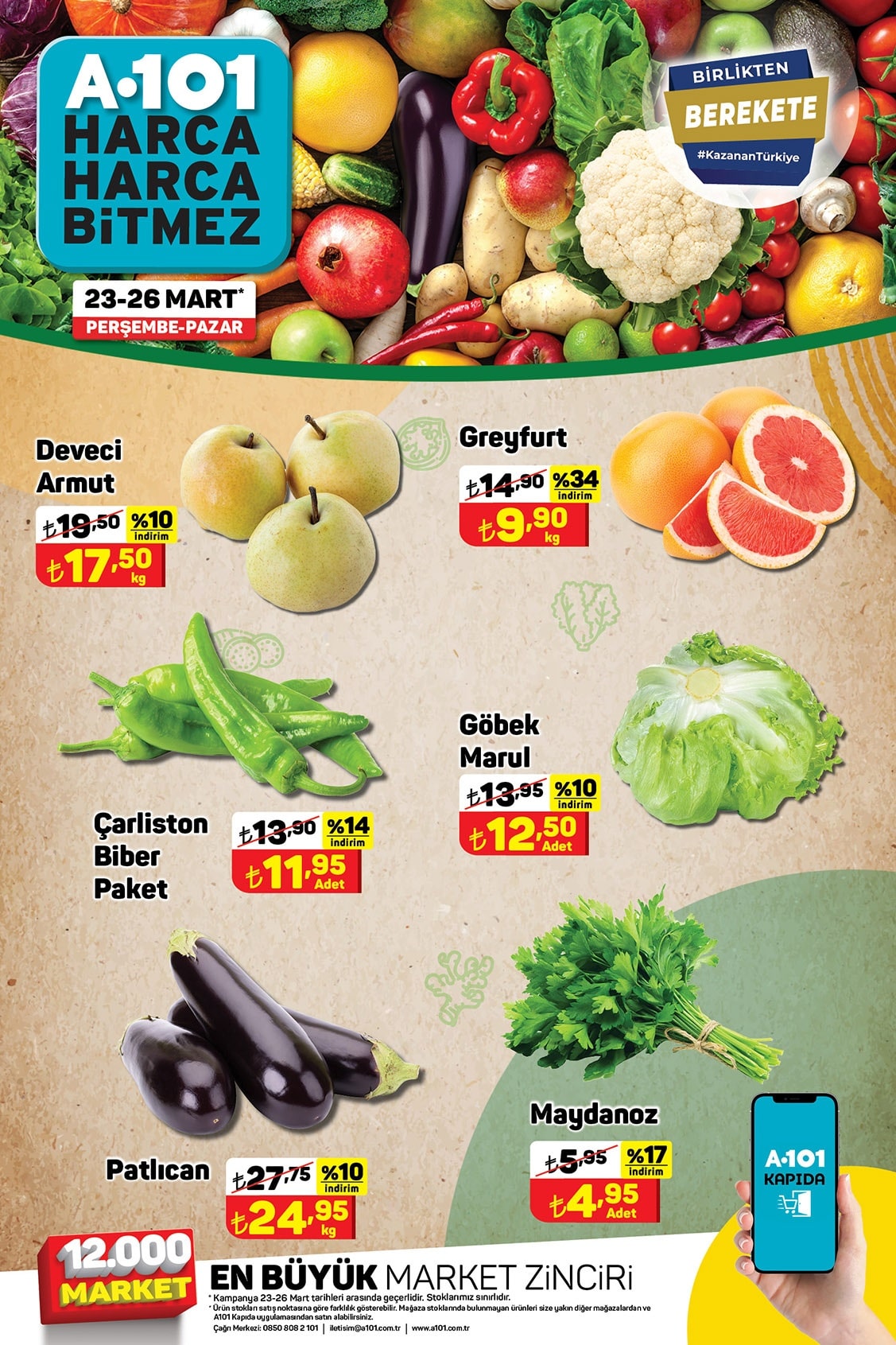 A101 23 - 26 Mart 2023 Meyve ve Sebze Fiyatları