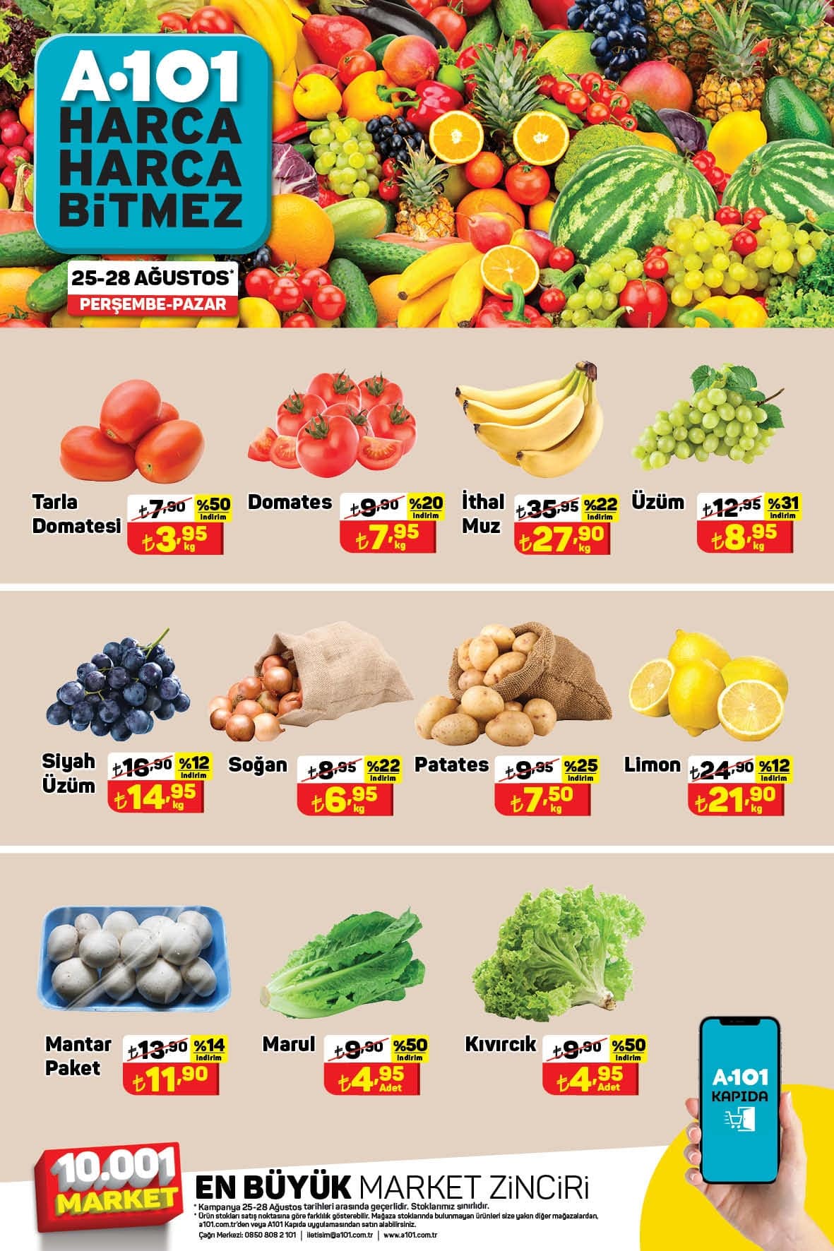 A101 25 - 28 Ağustos 2022 Meyve ve Sebze Fiyatları