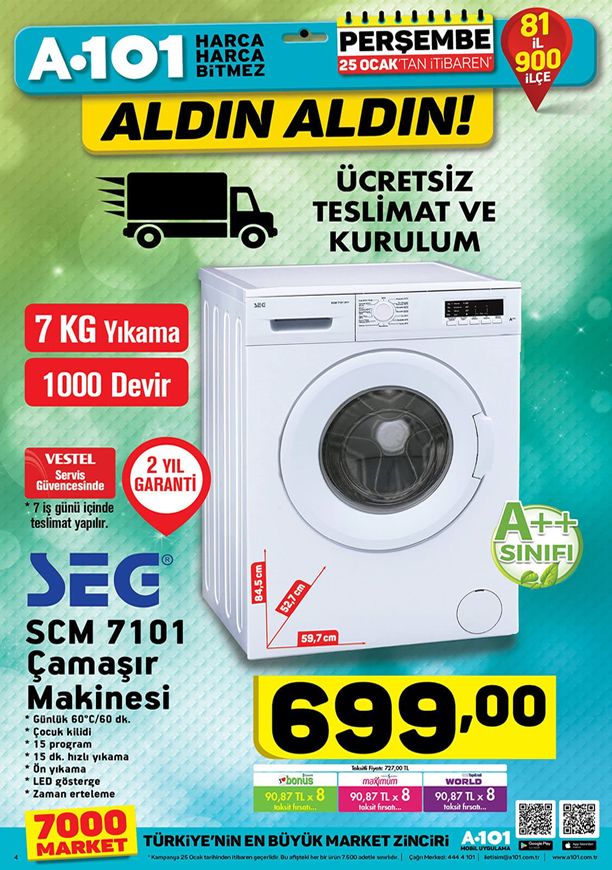 A101 25 - 31 Ocak 2018 Kataloğu - SEG Çamaşır Makinesi