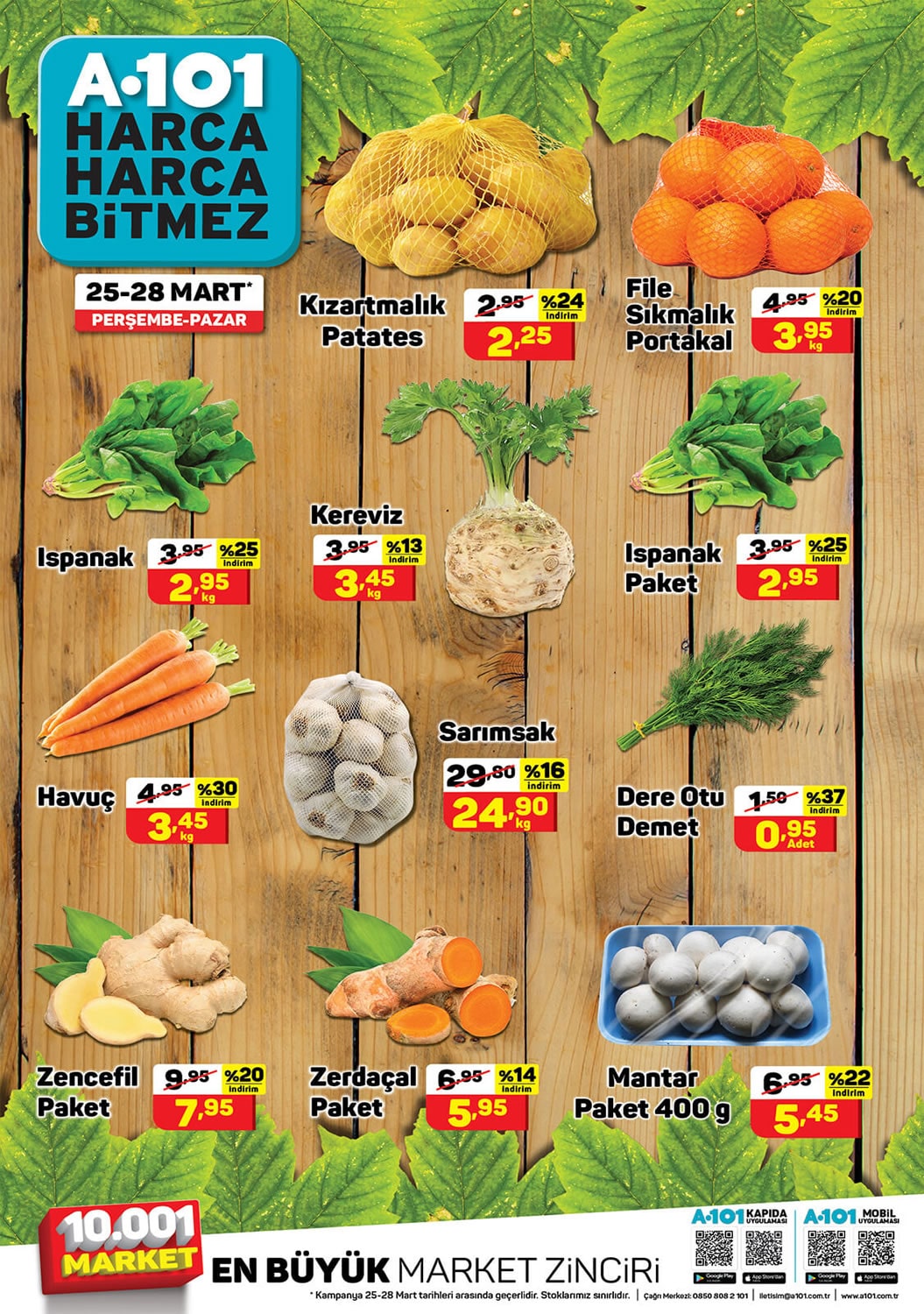 A101 25 Mart - 28 Mart 2021 Meyve ve Sebze Fiyatları