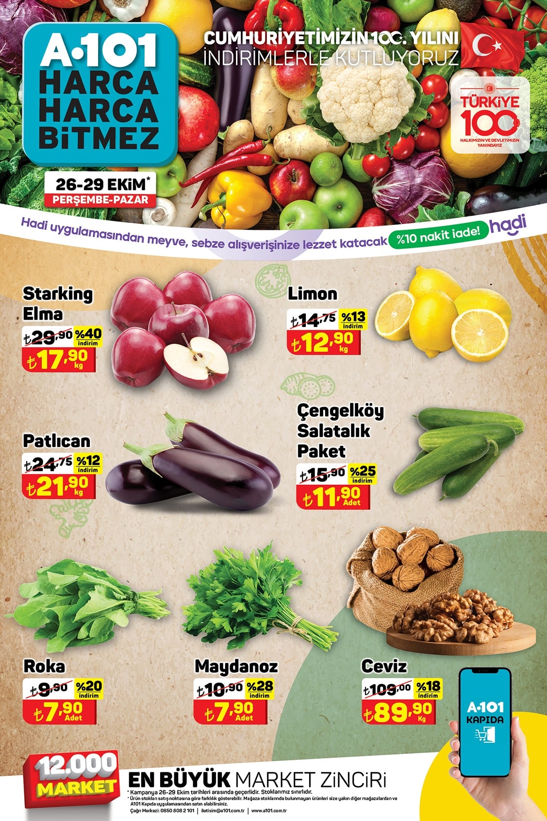 A101 26 - 29 Ekim 2023 Meyve ve Sebze Fiyatları