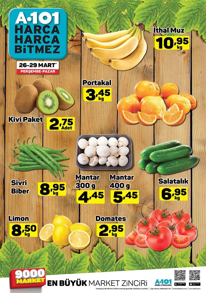 A101 26 - 29 Mart 2020 Meyve Sebze Fiyatları