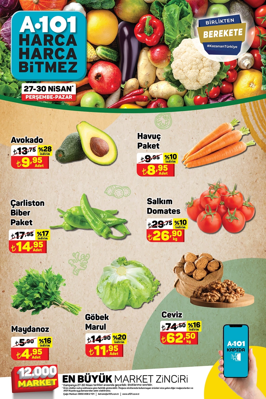 A101 27 - 30 Nisan 2023 Meyve ve Sebze Fiyatları