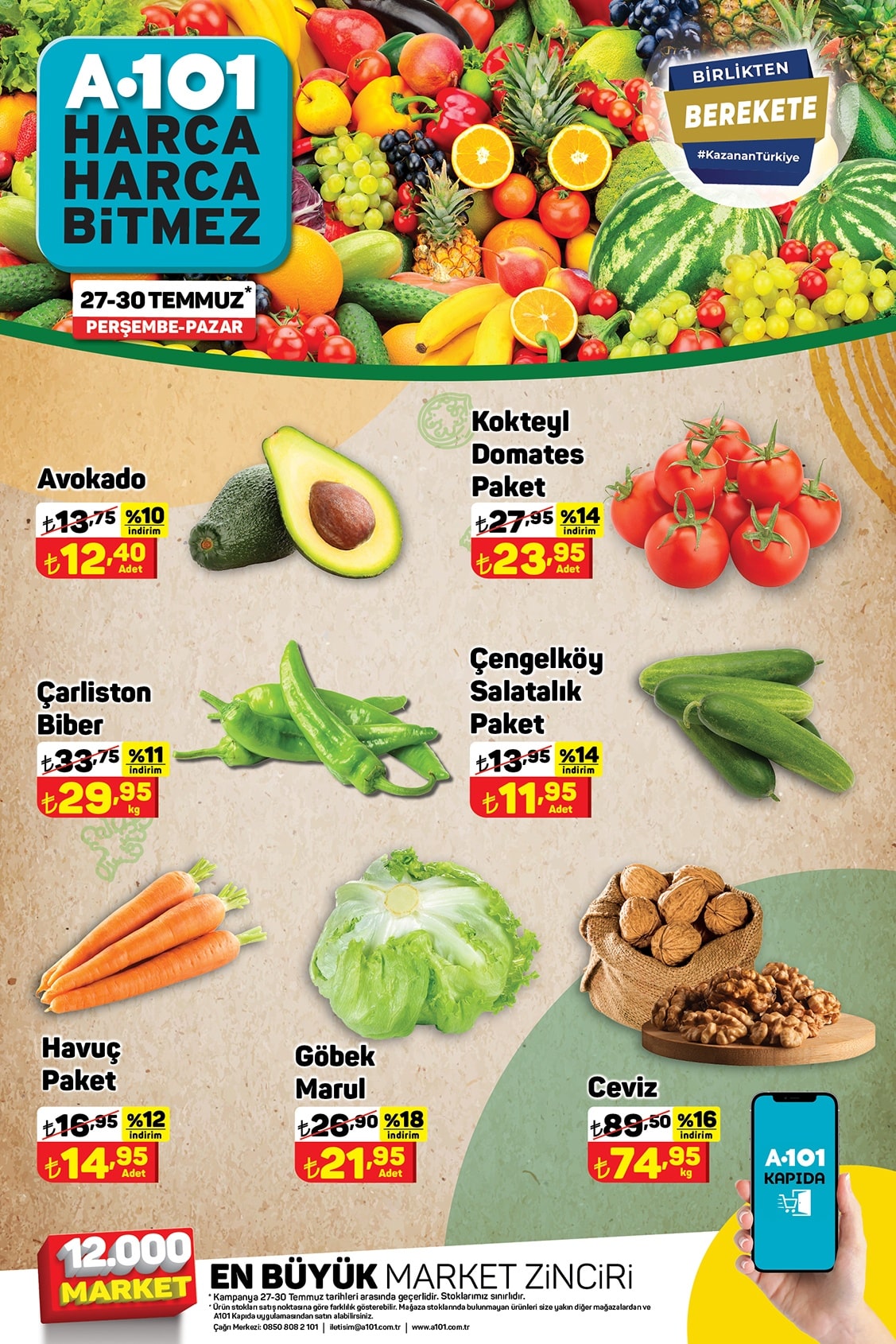 A101 27 - 30 Temmuz 2023 Meyve ve Sebze Fiyatları