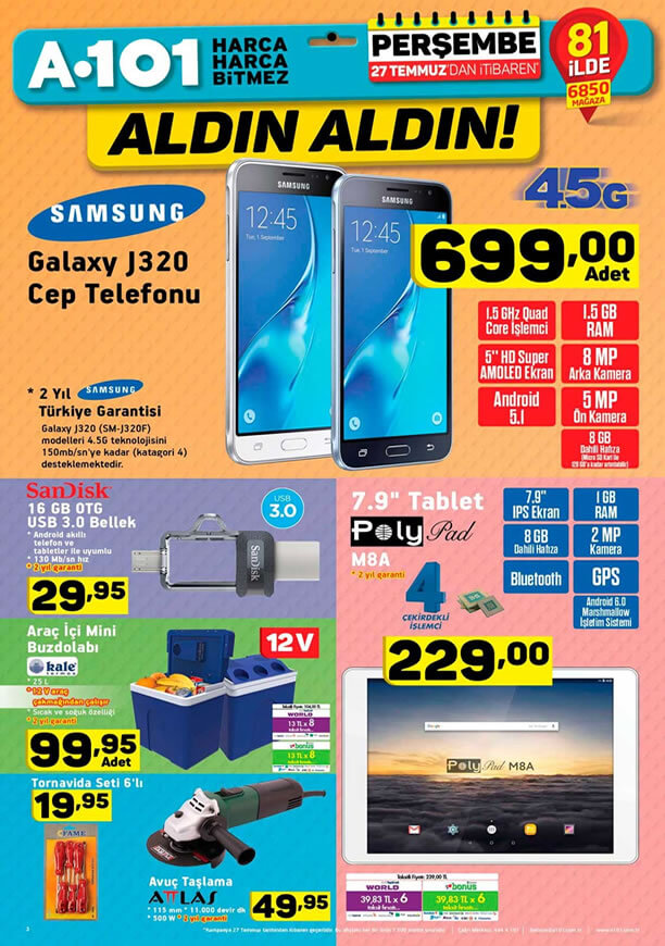 A101 27 Temmuz - Samsung Galaxy J320 Cep Telefonu
