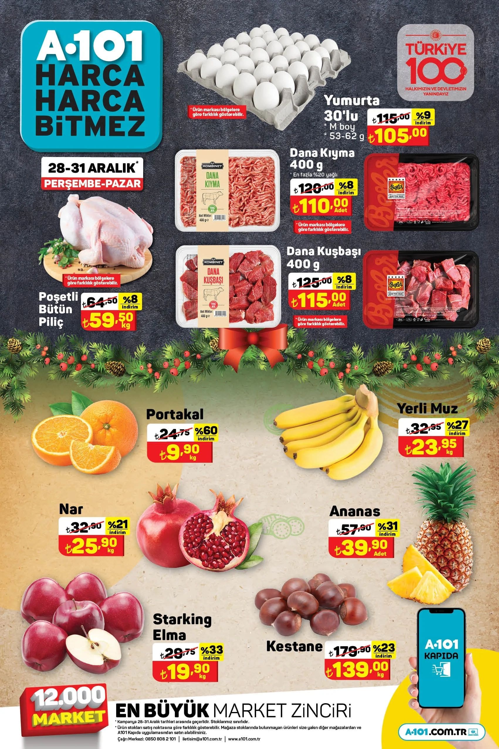 A101 28 - 31 Aralık 2023 Et Tavuk Yumurta Meyve Fiyatları