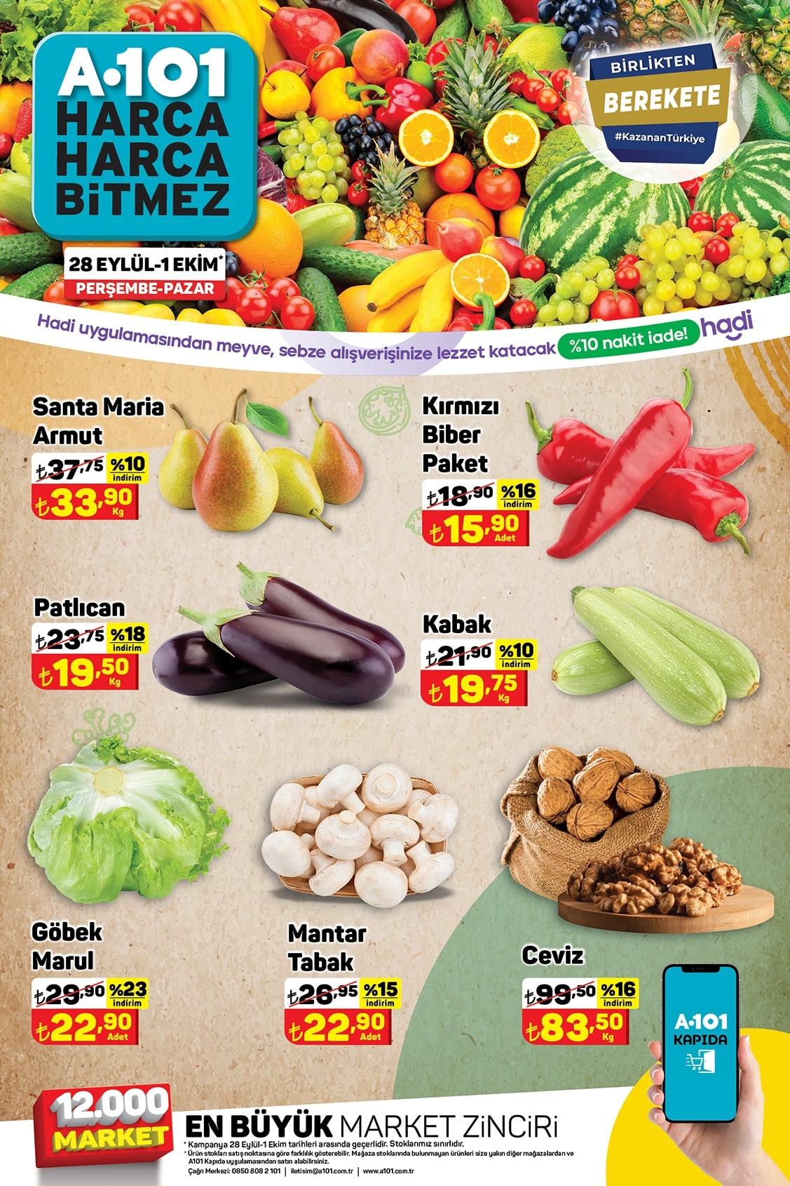 A101 28 Eylül - 1 Ekim 2023 Meyve ve Sebze Fiyatları