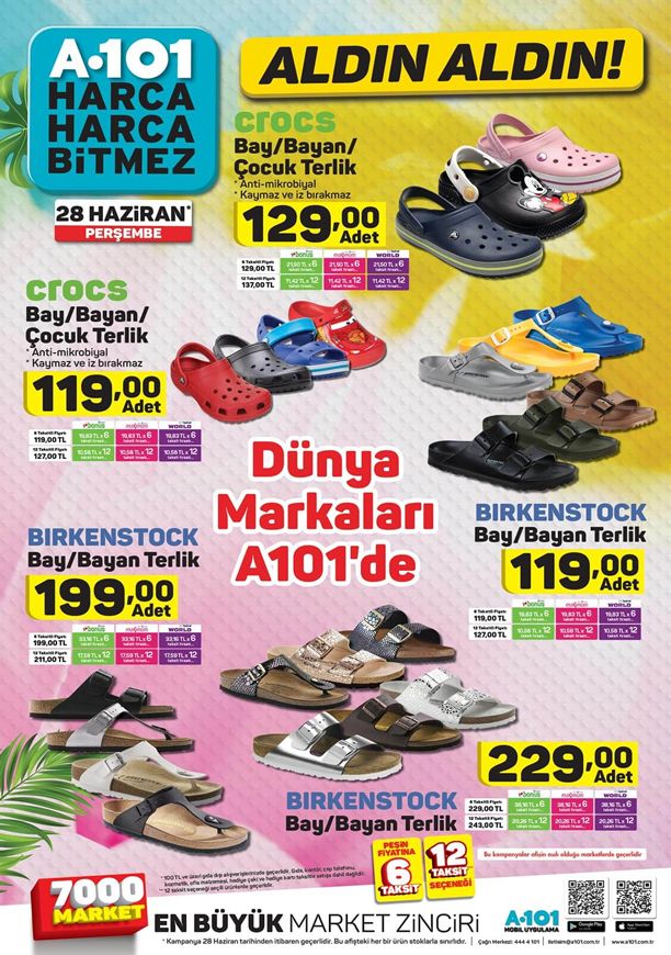 A101 28 Haziran 2018 Aktüel Katalogu - Birkenstock ve Crocs Terlik