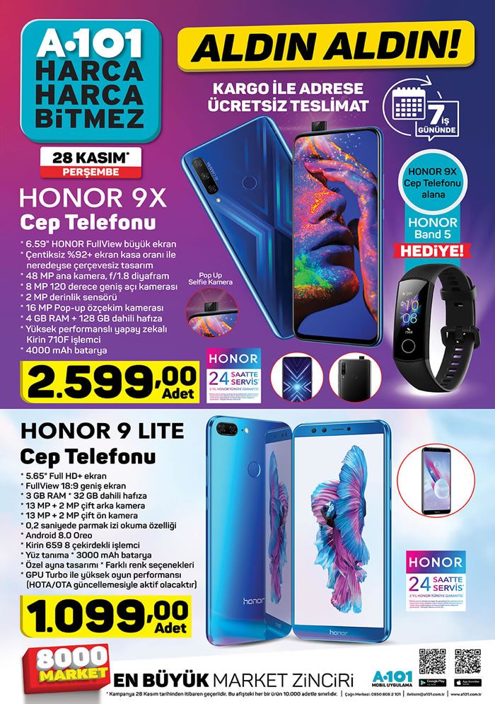 A101 28 Kasım 2019 Aktüel Kataloğu - Honor 9X Cep Telefonu