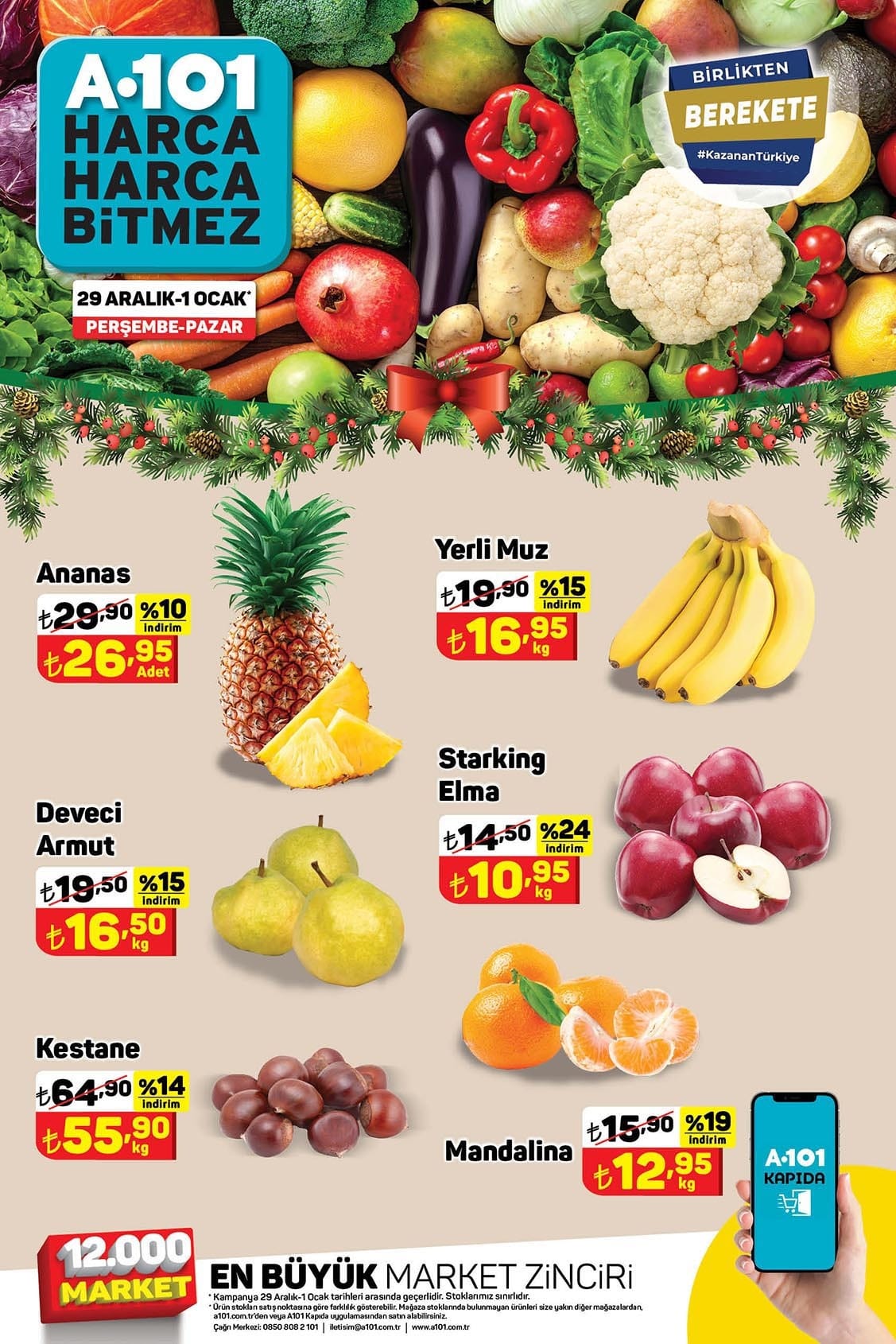 A101 29 Aralık 2022 - 1 Ocak 2023 Meyve ve Sebze Fiyatları