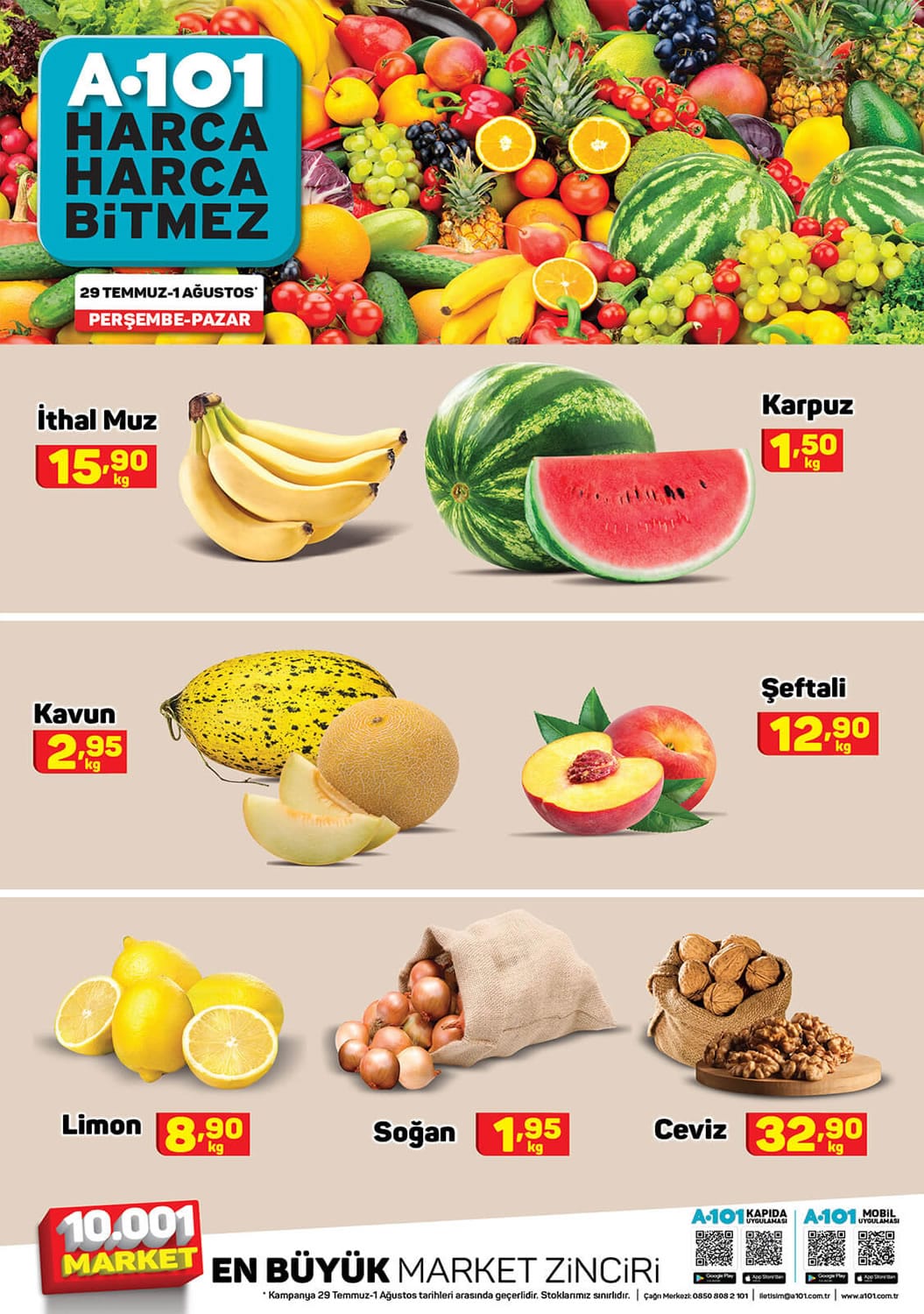 A101 29 Temmuz - 1 Ağustos 2021 Sebze Meyve Fiyatları