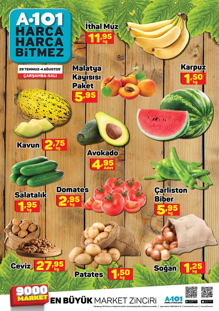 A101 29 Temmuz - 4 Ağustos 2020 Meyve Sebze Fiyatları