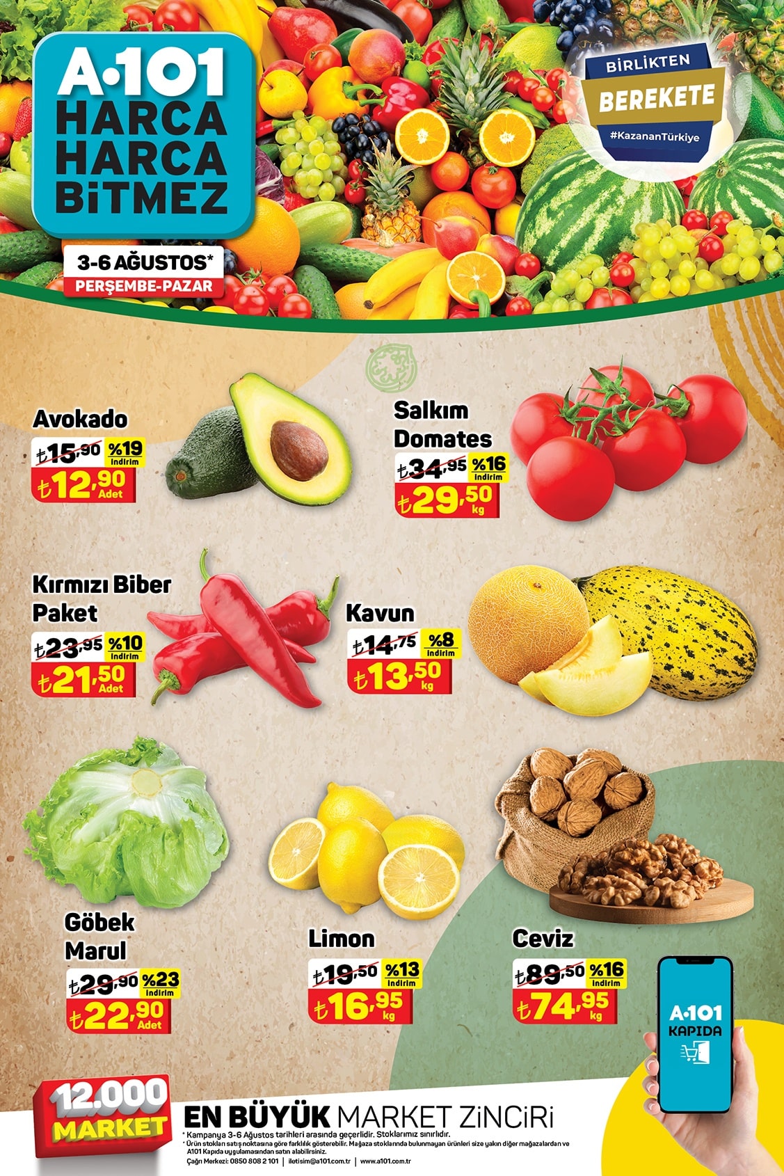 A101 3 - 6 Ağustos 2023 Meyve ve Sebze Fiyatları