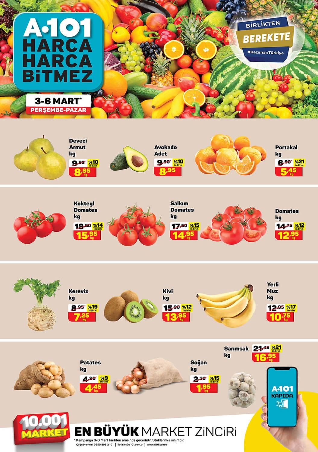 A101 3 - 6 Mart 2022 Meyve ve Sebze Fiyatları