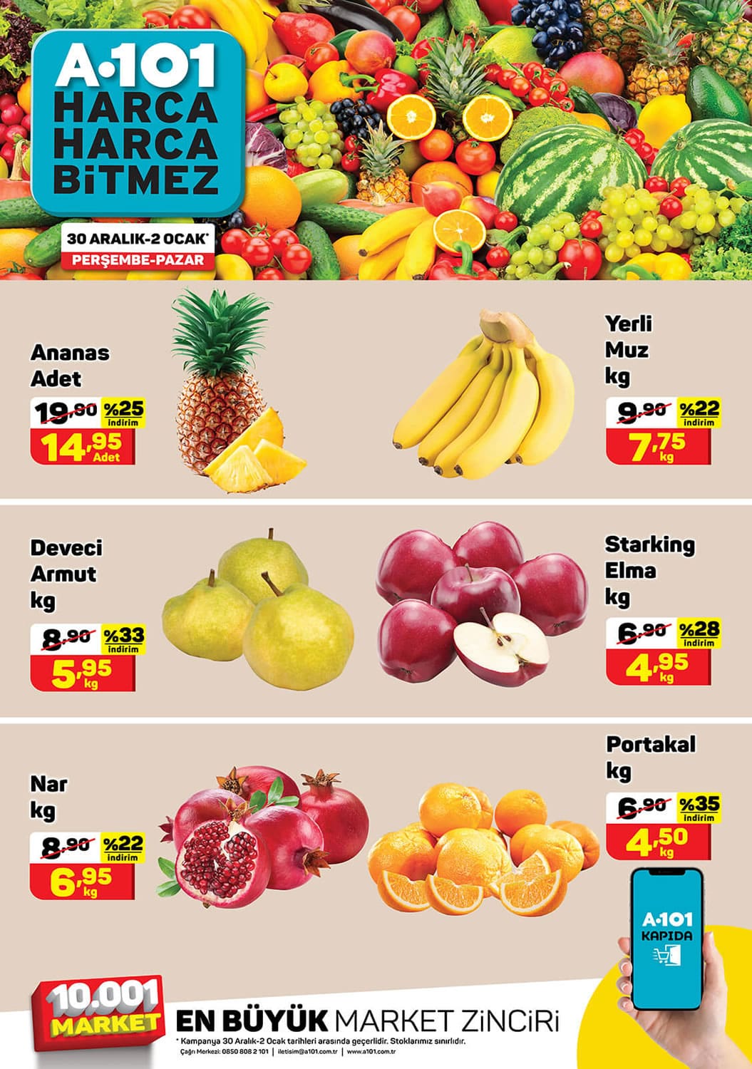A101 30 Aralık 2021 - 2 Ocak 2022 Meyve Sebze Fiyatları