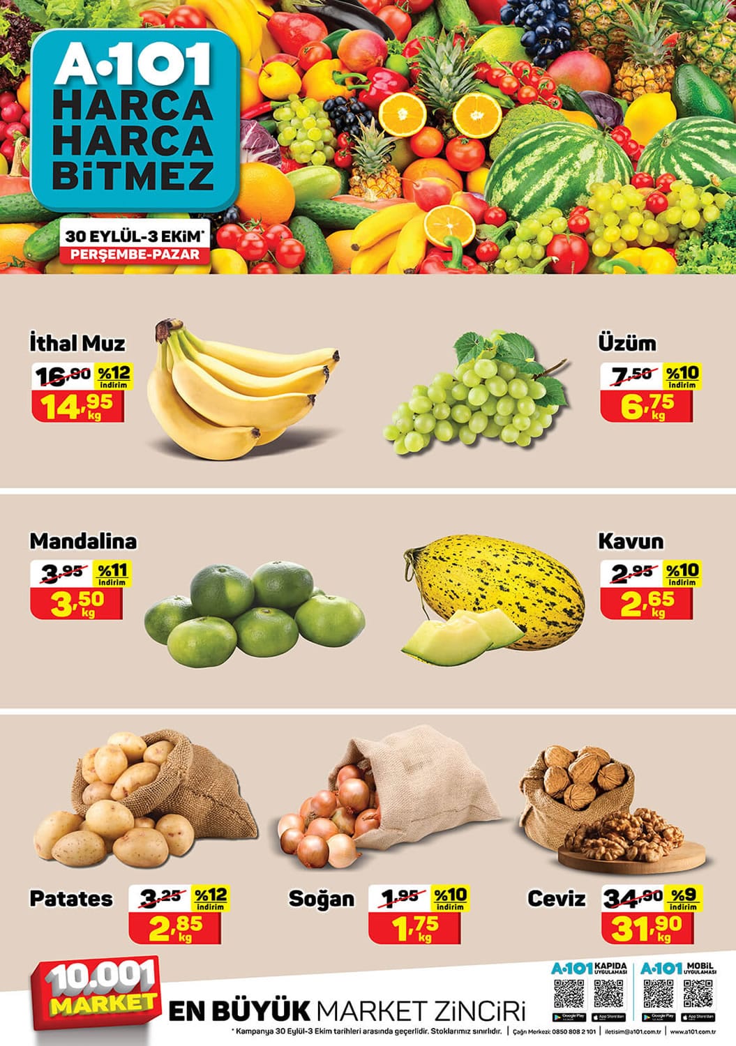 A101 30 Eylül - 3 Ekim 2021 Meyve ve Sebze Fiyatları