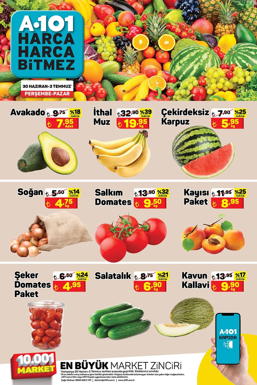 A101 30 Haziran - 3 Temmuz 2022 Sebze ve Meyve Fiyatları