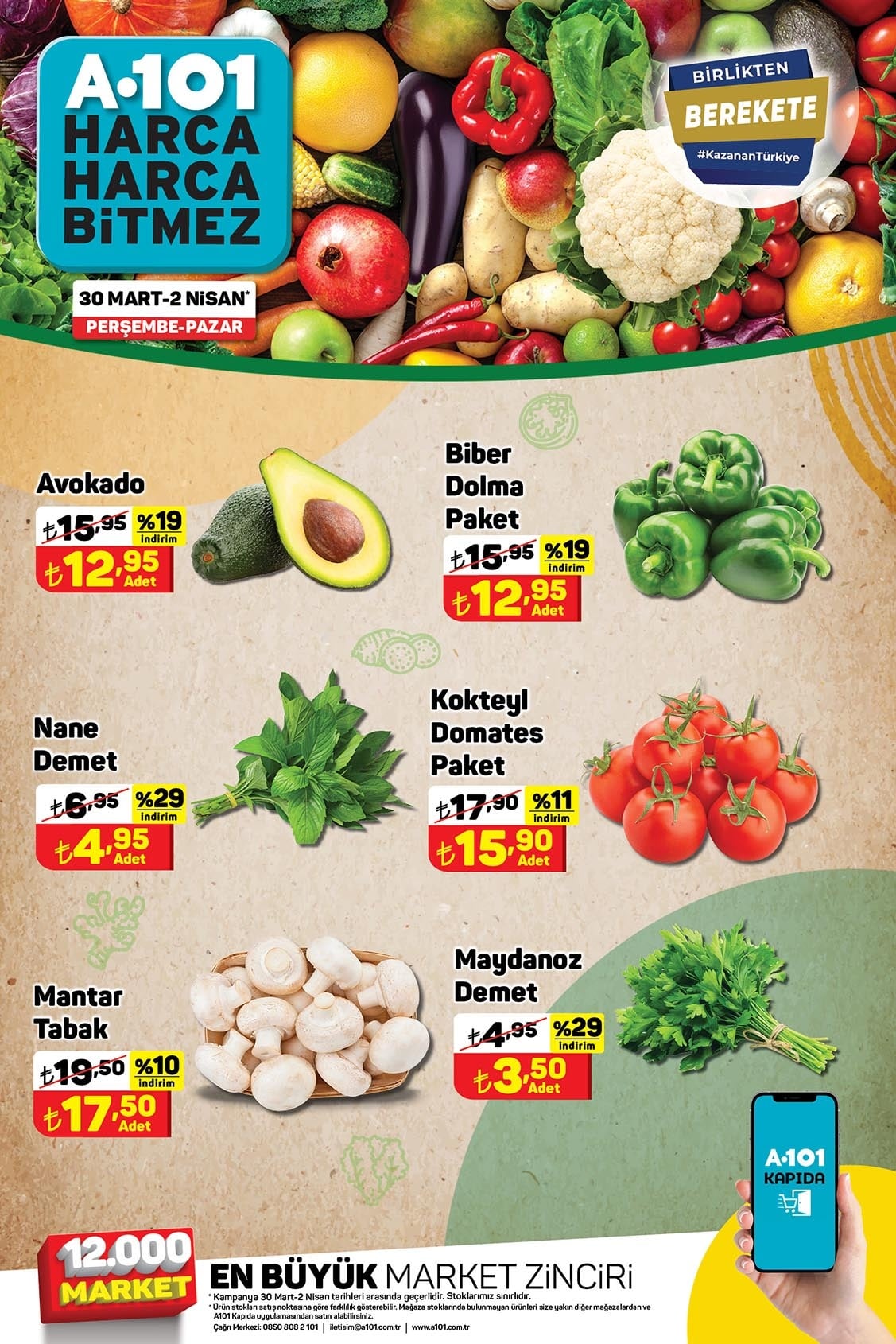 A101 30 Mart - 2 Nisan 2023 Meyve ve Sebze Fiyatları