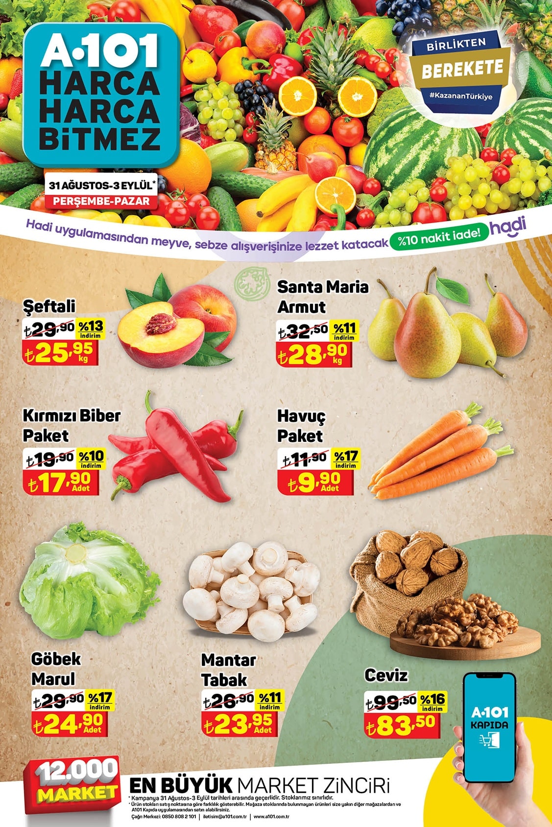 A101 31 Ağustos - 3 Eylül 2023 Meyve ve Sebze Fiyatları