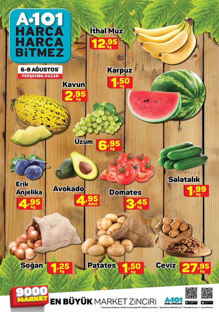 A101 6 - 9 Ağustos 2020 Meyve Sebze Fiyatları