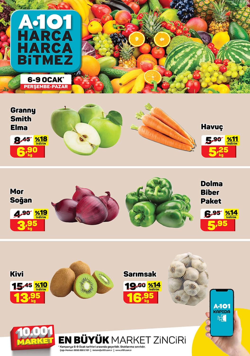 A101 6 - 9 Ocak 2022 Meyve ve Sebze Fiyatları