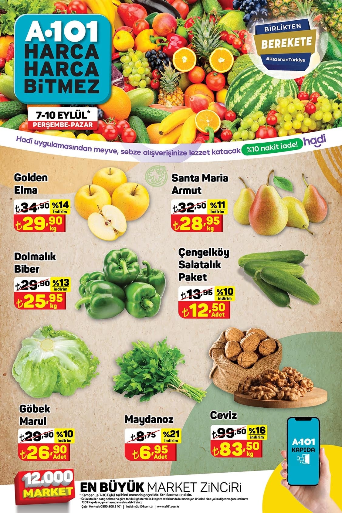 A101 7 - 10 Eylül 2023 Meyve ve Sebze Fiyatları