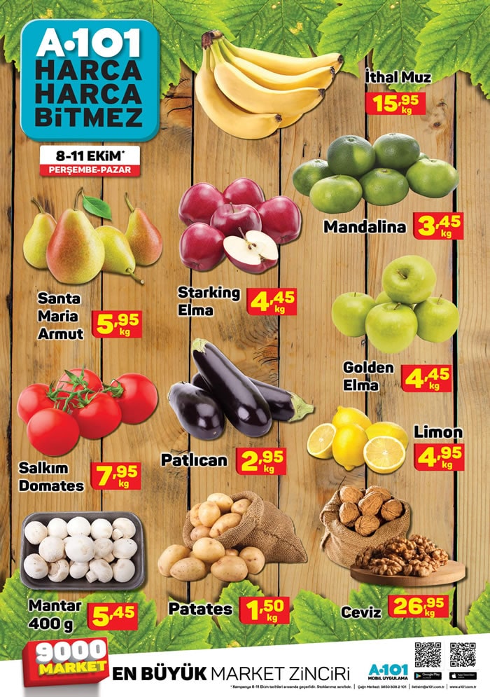 A101 8 - 11 Ekim 2020 Meyve Sebze Fiyatları
