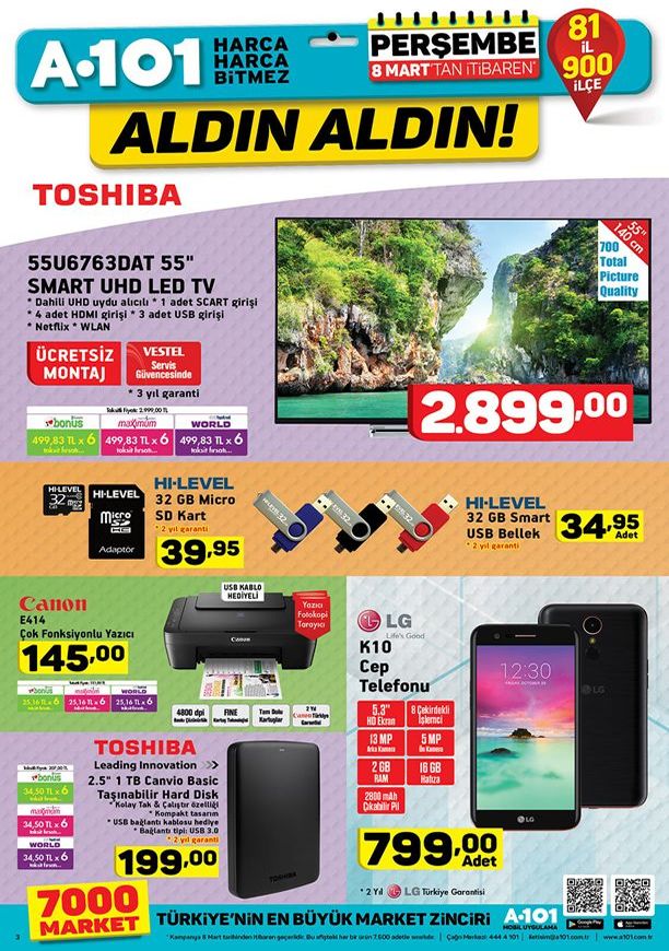A101 8 Mart 2018 Katalogu - Toshiba Canvio Basic 1 TB Hard Disk