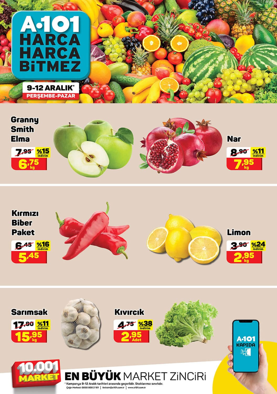 A101 9 - 12 Aralık 2021 Meyve ve Sebze Fiyatları