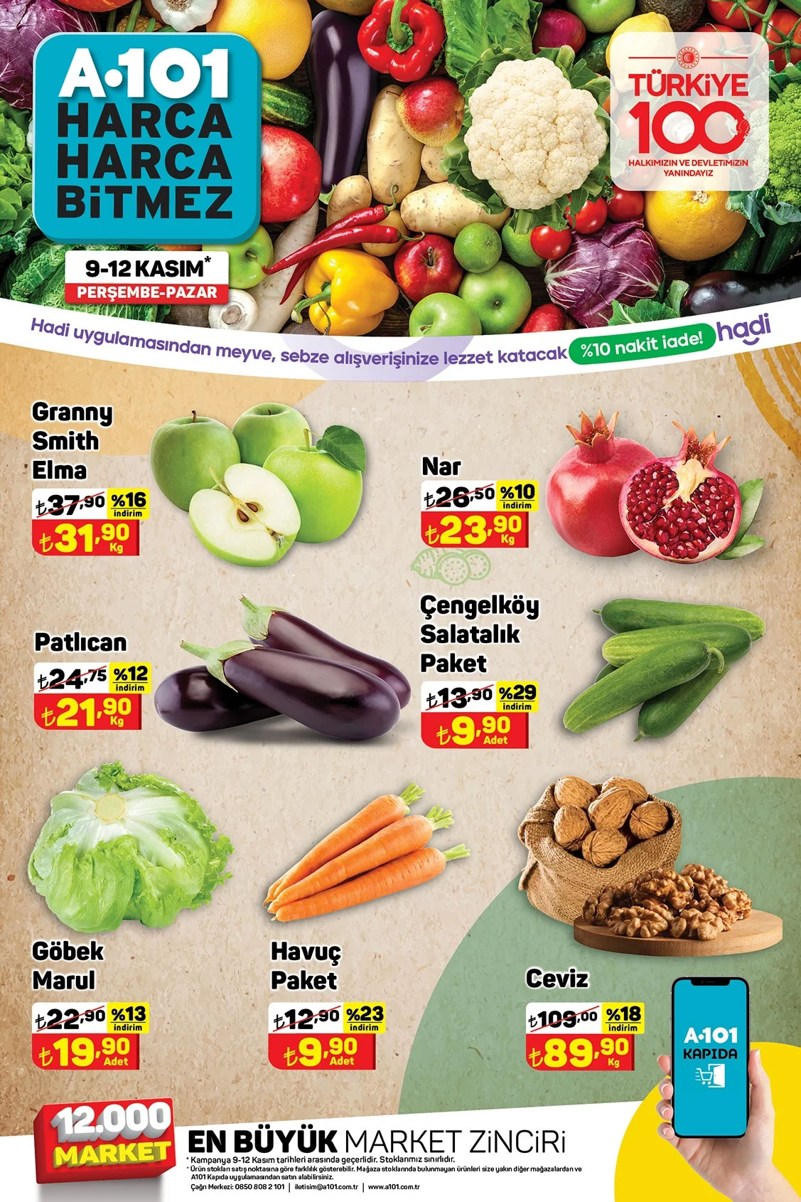 A101 9 - 12 Kasım 2023 Meyve ve Sebze Fiyatları