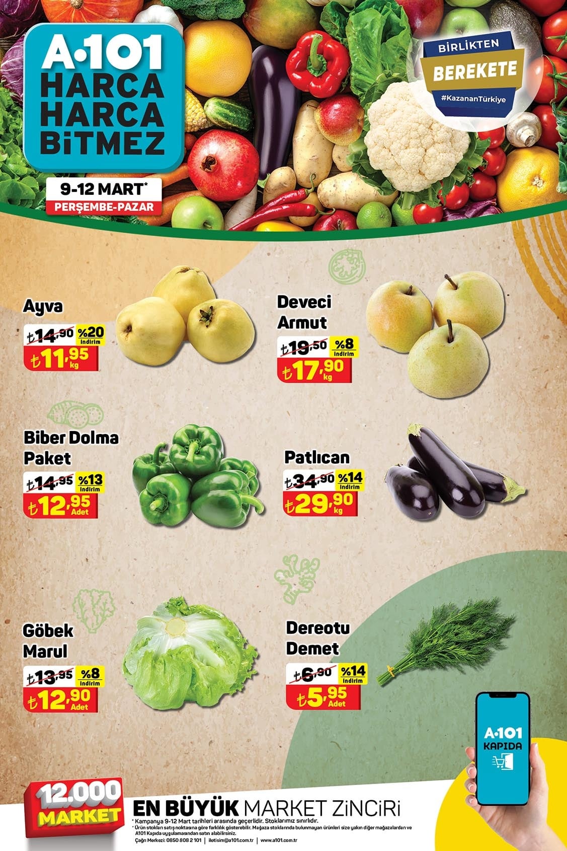 A101 9 - 12 Mart 2023 Meyve ve Sebze Fiyatları