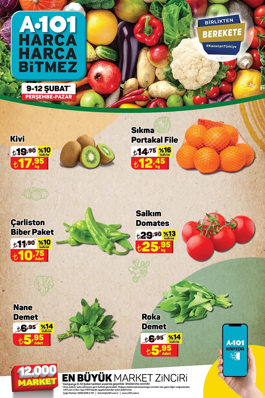A101 9 - 12 Şubat 2023 Meyve ve Sebze Fiyatları