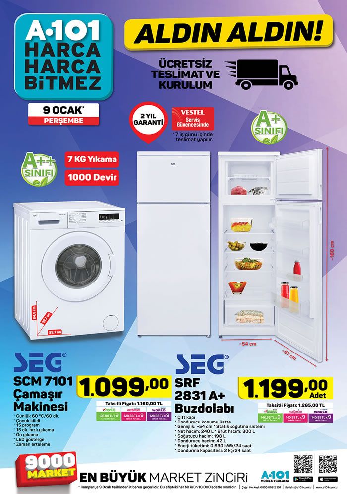 A101 9 Ocak 2020 Aktüel Kataloğu - SEG Çamaşır Makinesi
