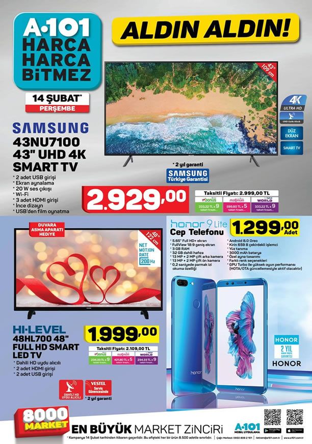 A101 Aktüel 14 Şubat 2019 Kataloğu - Samsung UHD 4K Smart Tv