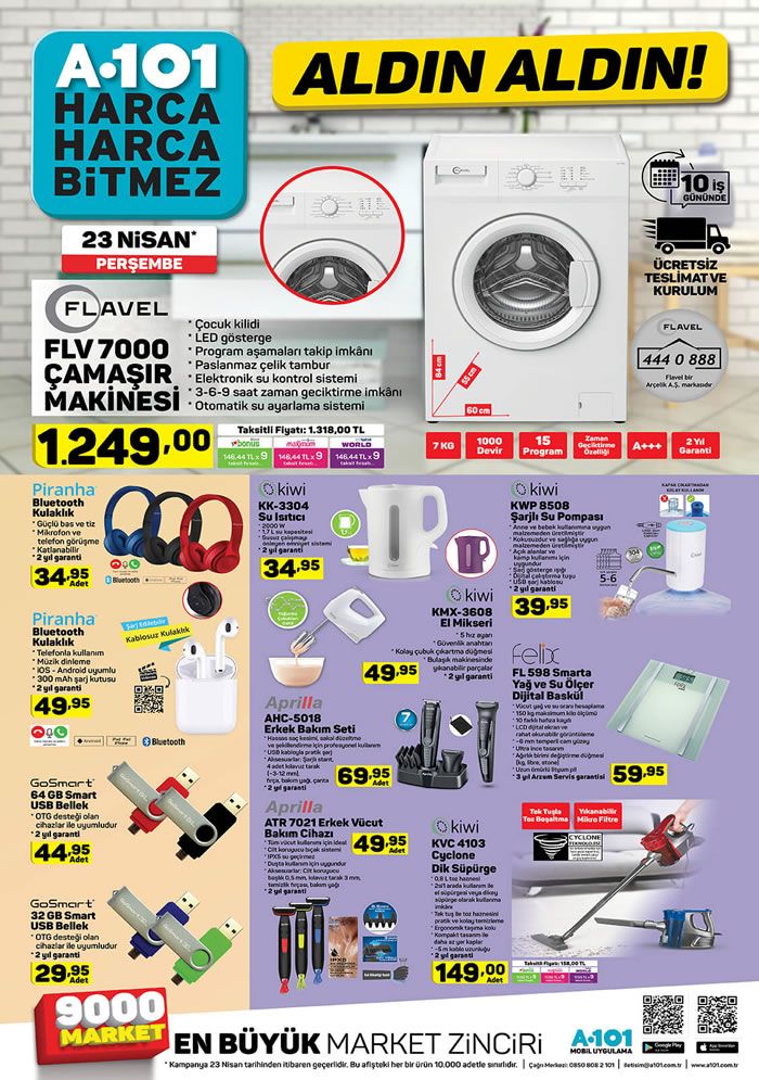 A101 Aktüel 23 Nisan 2020 Kataloğu - FLAVEL Çamaşır Makinesi
