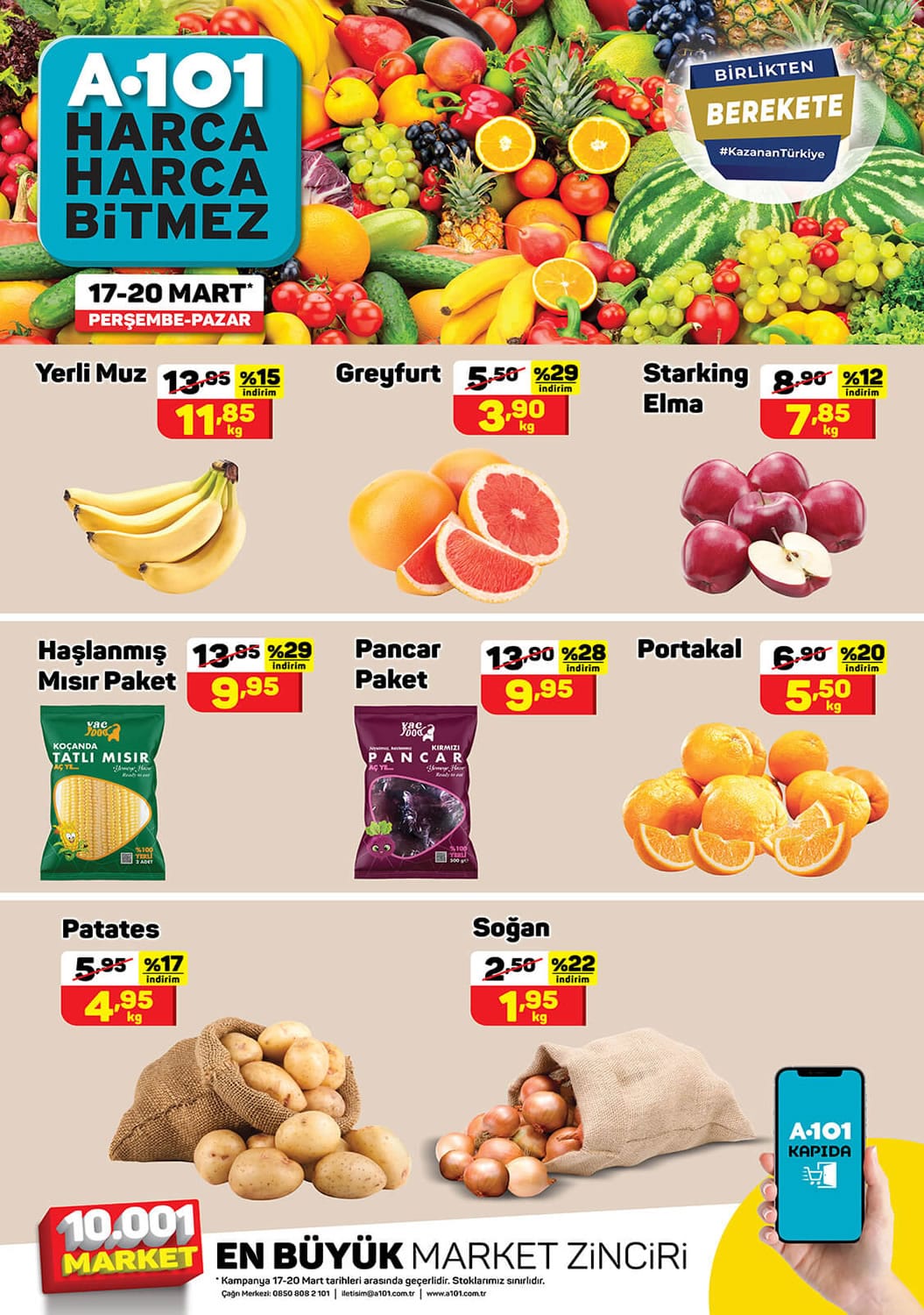 A101 Market 17 - 20 Mart 2022 Meyve ve Sebze Fiyatları