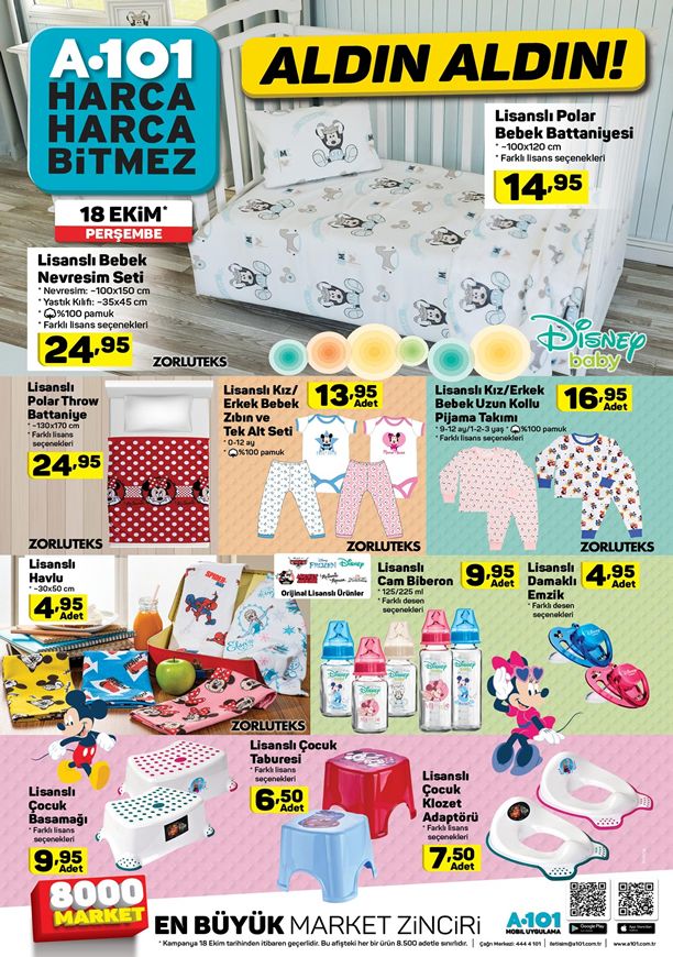 A101 Market 18 Ekim 2018 Kataloğu - Lisanslı Bebek Nevresim Seti