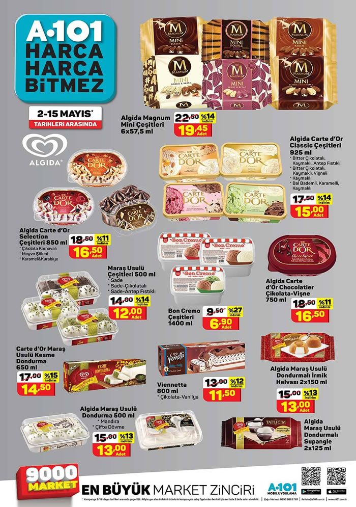 A101 Market 2 Mayıs - 15 Mayıs 2020 Algida Dondurma Fiyatları