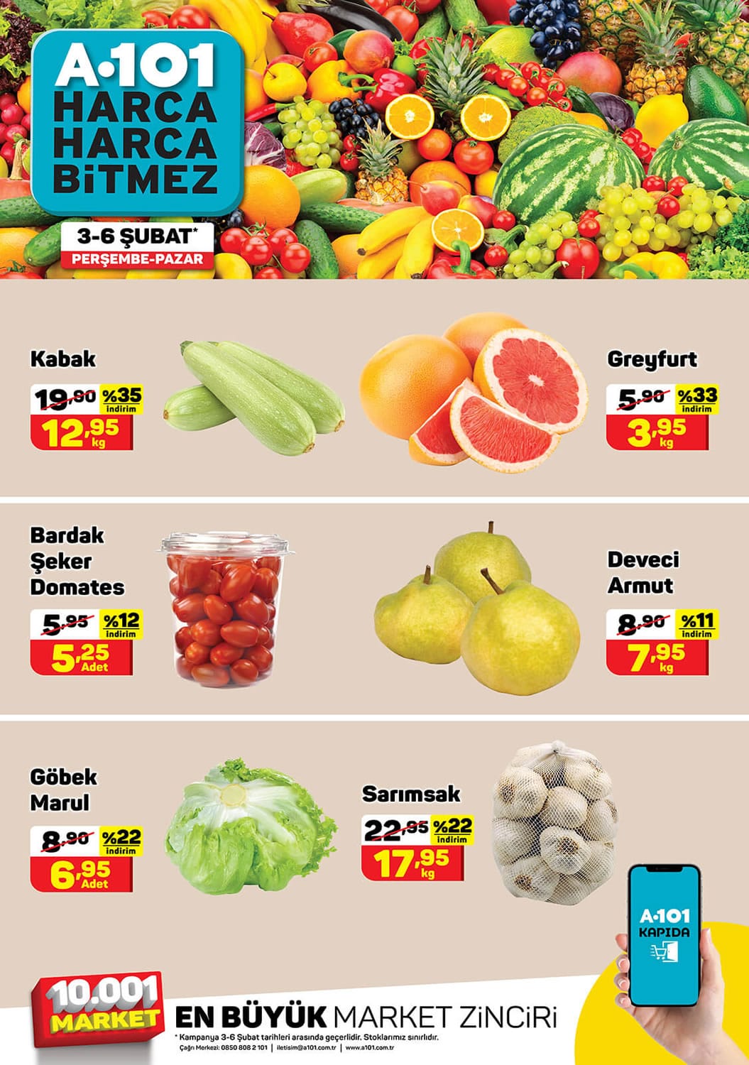 A101 Market 3 - 6 Şubat 2022 Meyve ve Sebze Fiyatları