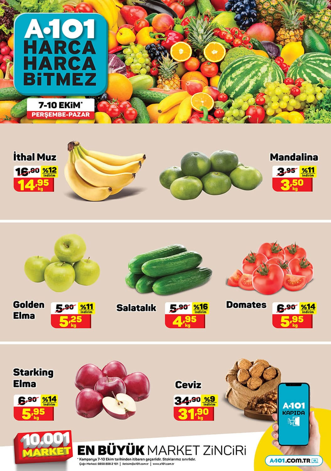 A101 Market 7 - 10 Ekim 2021 Sebze Meyve Fiyatları