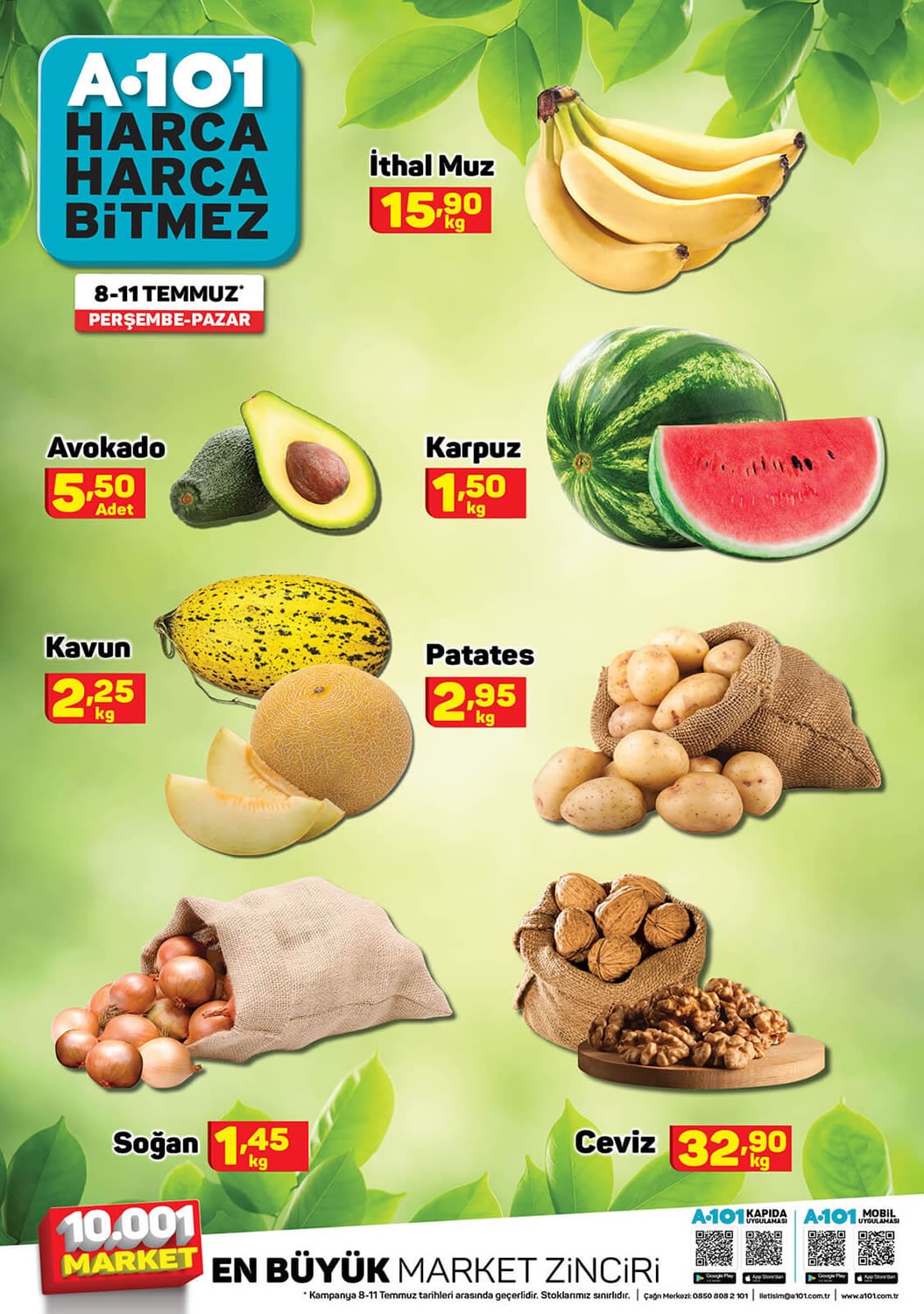 A101 Market 8 - 11 Temmuz 2021 Meyve Sebze Fiyatları
