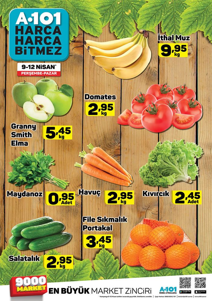 A101 Market 9 Nisan - 12 Nisan 2020 Meyve Sebze Fiyatları