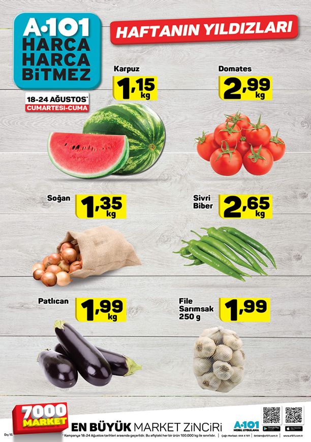 A101 Marlet Sebze Meyve Fiyatları 18 Ağustos - 24 Ağustos 2018
