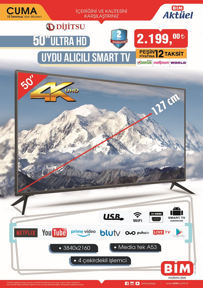 BİM 10 Temmuz Cuma Dijitsu Ultra HD Uydu Alıcılı Smart Televizyon