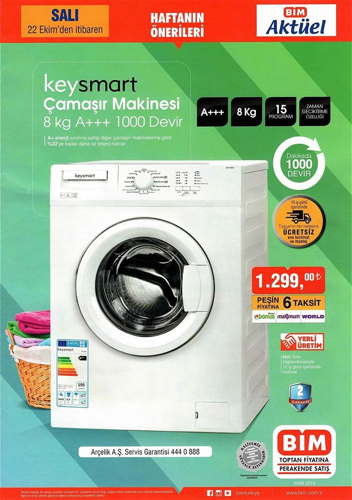BİM 22 Ekim 2019 Kataloğu - Keysmart Çamaşır Makinesi