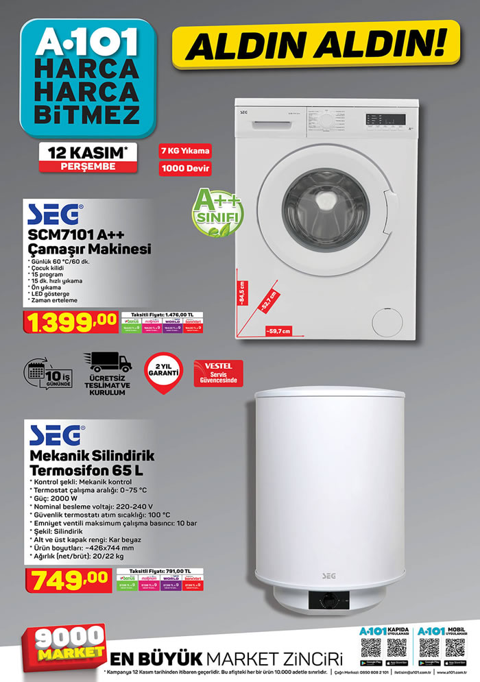 12 Kasım A101 SEG çamaşır makinesi