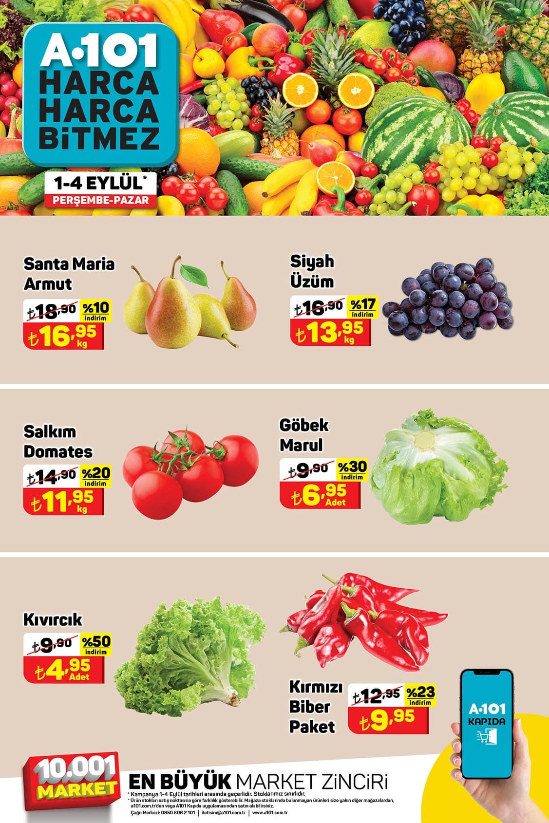 A101 1 - 4 Eylül 2022 Meyve ve Sebze Fiyatları