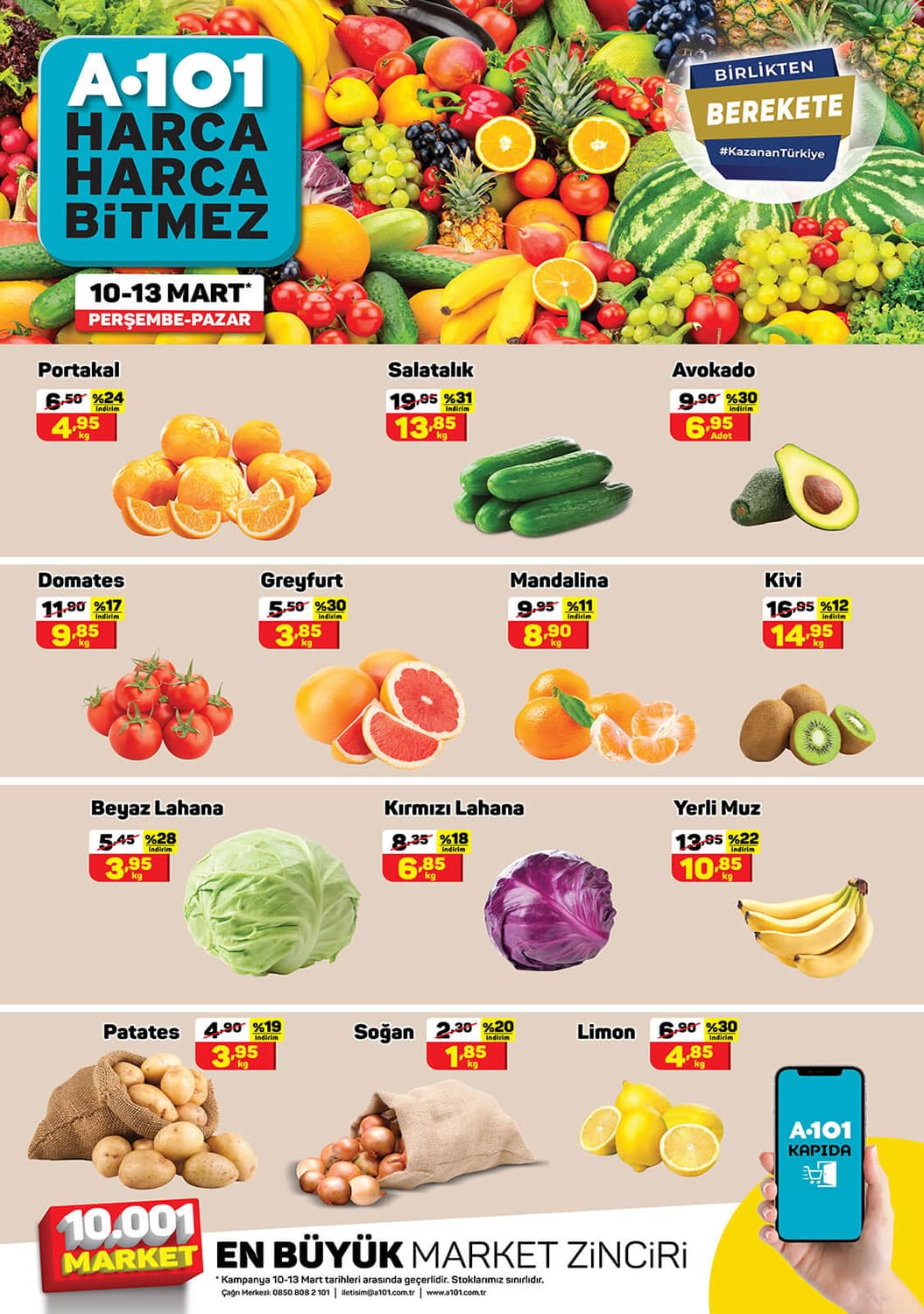 A101 10 Mart 2022 meyve ve sebze fiyatları